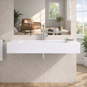 Lavabo Koricini Manchester 100 cm in resina bianca opaca con staffe di supporto - Product Image 1