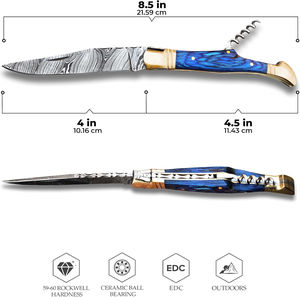 Cuchillo de caza táctico de acero de Damasco de alto rendimiento, gancho de tripa Tang completo, soporte OEM personalizado para acampar al aire libre, madera DIY - Product Image 2