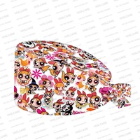 Topi perawat untuk wanita, topi perawat dengan tombol yang dapat diatur, topi Scrub elastis puff daya lucu anak perempuan pola cetak perawat