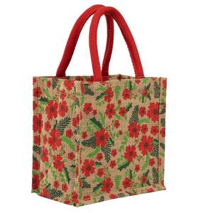 Petit sac en jute de qualité supérieure avec motif imprimé de poignées ondulées en coton pour les fêtes d'anniversaire de Noël transportant des cadeaux et plus - Product Image 1