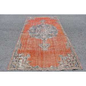 พรมสไตล์ตุรกีแนววินเทจดีไซน์คลาสสิกสีส้มสีฟ้า5.1 x 8.8ft งานเย็บปะวัสดุผ้าขนสัตว์แผ่นรองหลังยาง - Product Image 1