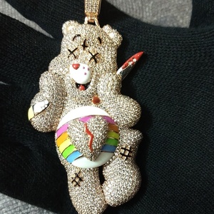 Pendentif personnalisable en plaqué or jaune 14 carats taille princesse 2CT en moissanite véritable charme de dessin animé hip-hop de luxe Base en argent sterling - Product Image 1