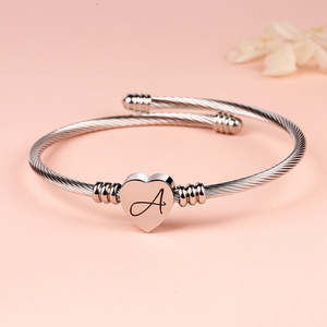 Classic and Trendy Twisted Steel Heart Cable Initial Bracelet Gold Plated Religious <b>Charm</b> <b>Bangles</b> Gift for Any Occasion - Product Image 3