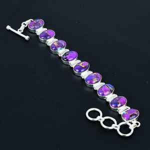 Purple Copper Turquoise Bracelet 925 <b>Sterling</b> <b>Silver</b> Handmade Charm Bracelet Unisex Jewelry Gift - Product Image 4
