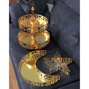 Soporte de Metal dorado elegante, diseño de recorte árabe, soporte de pastel de Metal, soporte de postre de pastel de 2 niveles, superventas, exhibición de pastel Islámico - Product Image 4