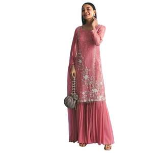 Costume Kurta Sharara en tissu rose avec broderie Moti Cut Dana pour les réceptions de mariage en gros Cérémonies culturelles et personnalisées - Product Image 2
