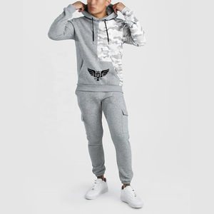 ชุดวอร์มผ้าปะสีทึบสำหรับบุรุษกางเกงคาร์โก้มีฮู้ดชุดสองชิ้นชุดกีฬาแบบลำลองแฟชั่นเสื้อผ้า100% ผ้าฝ้าย - Product Image 1