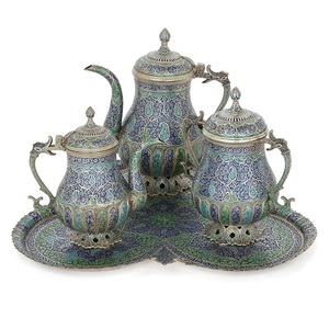 ชุดกาน้ำชาทองเหลืองดีไซน์โค้งสำหรับตกแต่งบนโต๊ะชุดกาน้ำชา - Product Image 3