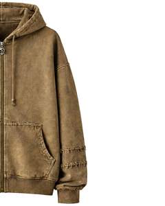 Sudadera con Capucha Gótica Personalizada con Lavado Ácido Marrón, Estampado de Cabra Diabólica en la Espalda, Felpa Gruesa, Estilo Urbano, Sudadera con Cremallera, Estilo Vintage Personalizado - Product Image 3