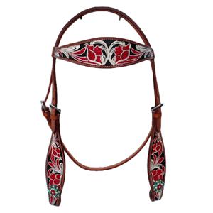 Western Horse Bridle Premium Flower <b>Tooled</b> Cowhide <b>Leather</b> Headstall <b>Crafted</b> by Indian Exporters - Product Image 5