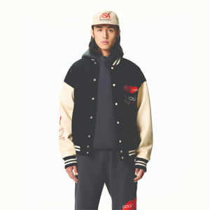 Vestes de baseball varsity en laine unie personnalisées de haute qualité, manches en cuir, broderie chenille, logo sur le devant, col montant, pour hommes - Product Image 1