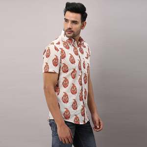 Men's Casual White Cotton <b>Shirt</b> with Ethnic Motifs Floral Dot Pattern Breathable Poplin Fabric Beach Wear Size 5XL ODM Supply - Product Image 4