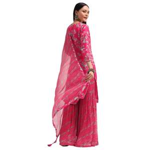 Conjunto de Tussar Kurta Sharara con estampado rosa con Gotta Patti Dupatta para fiesta de boda festiva Ocasión de recepción India - Product Image 4