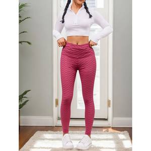 High-Waisted Textured Yoga <b>Leggings</b> For <b>Women</b>, Full Length Ruched Fitness Wear With Elastic Waist, Seamless Spandex Material, So - Product Image 3