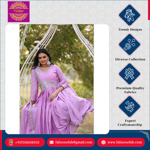 Diseño elegante para bodas y fiestas, tela de Chinon pura con secuencia pesada e hilo de trabajo, vestido largo Anarkali con Dupatta - Product Image 5