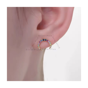 Pendientes de Oro Rosa Macizo de 18K, Forma de Media Luna, con Múltiples Zafiros, Rubíes y Esmeraldas, Joyería de Oro - Product Image 5