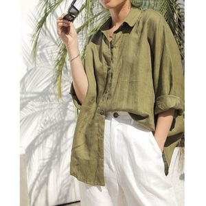 Camisa de lino de gran tamaño Blusa de lino suelta de manga larga para mujer - Product Image 4