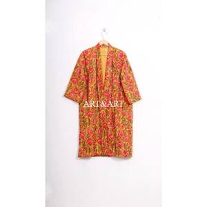 Ethnic Traditional Vintage Indian Handmade Colorful Cotton Women's Full Length Summer Spring Robe Kimono EcoFriendly Fabric - Product Image 1