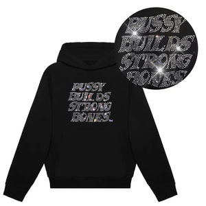 Pull-over d'hiver brodé avec logo personnalisé avec strass Sweat à capuche noir en polyester/coton polaire Streetwear coupe standard surdimensionnée - Product Image 3