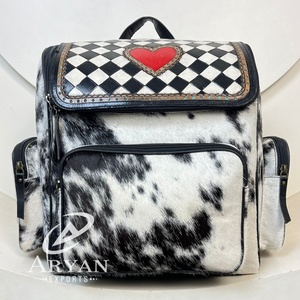 Custom Designer Functional Hand Tooled Checkered Leather Diaper Backpack Genuine Cowhide Travel Baby <b>Bag</b> Backpacks for Mom Dad - Product Image 1