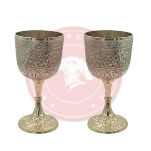 Antique Gold Metal Goblet Chalice Cups | Engraved Royal <b>Drinkware</b> for Dining Table Bar Decor Gift Collection Luxury Premium - Product Image 1