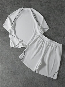 Conjunto de 2 Piezas de Verano para Hombre, Camiseta y Pantalones Cortos, Transpirable, Ligero, de Algodón, Ropa Deportiva Informal, Ropa de Calle, para Correr, Gimnasio - Product Image 2