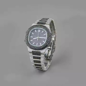 Customized Black <b>White</b> Moissanite Diamond Round Quartz Movement Roman Numeral Dial Iced Out Luxury <b>Watch</b> <b>for</b> Men and <b>Women</b> - Product Image 2