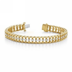14k <b>Solid</b> Yellow <b>Gold</b> Round Brilliant Cut Tennis Bracelet Real Diamond 7 Inches Women's Casual Wear Diamond Bracelets <b>Bangles</b> - Product Image 1