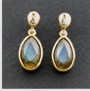Nouvelle arrivée Boucles d'oreilles en labradorite en argent sterling 925 plaqué or 18 carats pour femmes pour femmes - Product Image 2