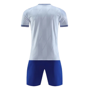 Conjunto de Camiseta de Fútbol Blanca y Azul para Hombre, Manga Corta, Cuello Redondo, Absorbe la Humedad, Transpirable, Ropa Deportiva de Algodón para Verano, Adulto
