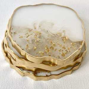 Unique resin coaster <b>set</b> with glitter <b>infused</b> marble design handmade epoxy mats ideal for coffee bar table and gift <b>sets</b> - Product Image 1