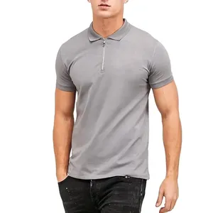 Polo noir à fermeture éclair contrastée pour hommes Contraste blanc Confortable et respirant Polo personnalisé design et logo - Product Image 3