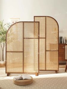 Cane Room Divider with Black Frame Modern Folding Privacy <b>Screen</b> Elegant Partition Divider for Home and Office Use - Product Image 4