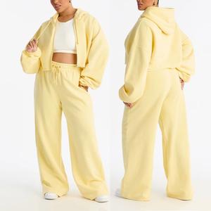 New Arrival 2025 Solid Winter Casual Fleece Hoodie <b>Hooded</b> <b>Cardigan</b> Regular Fit Stacked Micro Flared Pants Two-Piece Set Made - Product Image 6