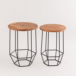 Metal <b>Table</b> With Wood Top Set Of-2 Accent <b>Side</b> <b>Table</b> for Living Room and Home Furniture <b>High</b> Quality <b>Side</b> <b>Table</b> - Product Image 1