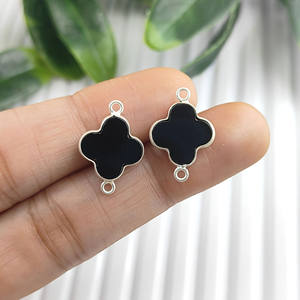 925 Sterling Silver Bezel Set Noir Onyx Trèfle Forme Gemme Connecteurs charme Trèfle Connecteur Bijoux Résultats Composants - Product Image 5