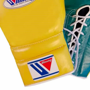 Gants de boxe à lacets gagnants, jaune vert, cuir véritable, gants d'entraînement de combat professionnels, gants de sparring faits à la main, 8oz 16oz - Product Image 4