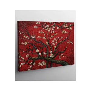 Impression sur toile Fida Van Gogh, fleurs d'amande sur fond rouge - Product Image 6