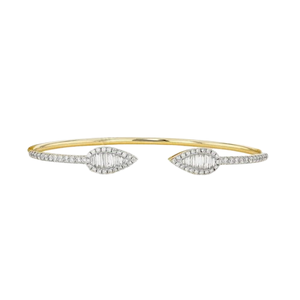 Usage quotidien bijoux élégants 14KT Bracelet manchette en or massif Micro diamants femmes Baguette et diamant rond Bracelets de mode femmes - Product Image 1