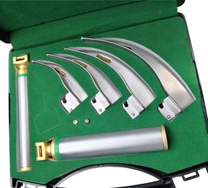 Macintosh Laryngoscope Fiber Optic Gold-Plated Blades with 2 Handles (C Size <b>Medium</b> + Slim) packed in hard <b>case</b> - Product Image 1