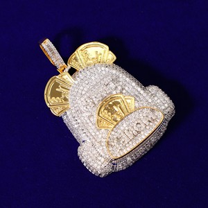 RB GEMS Colgante Hip Hop Personalizado con Diseño de Bolsa de Dinero, Chapado en Oro Blanco de 14k, Certificado IGI, con Diamantes Engastados en Canal, para Hombres y Mujeres - Product Image 2