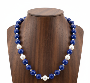 Collier pour femme en argent 925 plaqué or de 18 pouces, perles géométriques, perles de lapis-lazuli naturelles, haute qualité, artisanal, tendance, mode - Product Image 6