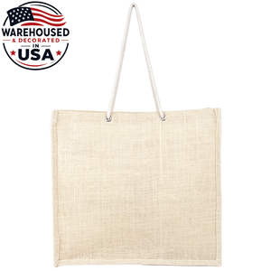 Sac fourre-tout et sac cadeau en jute réutilisable et écologique - Style bohème vintage, motif uni pour le shopping, la plage, les voyages et l'usage quotidien - Product Image 1