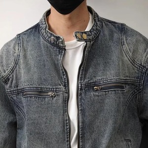 Veste en jean rétro tendance pour hommes Texture lavée brodée sur le bras Col boutonné en peau de mouton décontractée High Street - Product Image 5