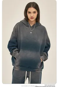 Sweat à capuche vintage à lavage acide avec logo brodé personnalisé OEM, patch délavé, coupe évasée, poids lourd - Product Image 4