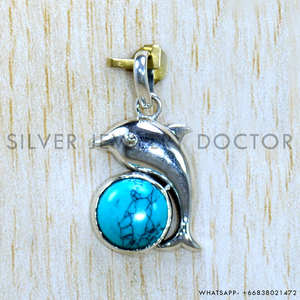 Colgantes de Plata de Ley 925 con Diseño de Delfín y Piedra Preciosa Turquesa, Joyería con Precio de Mayoreo - Product Image 2