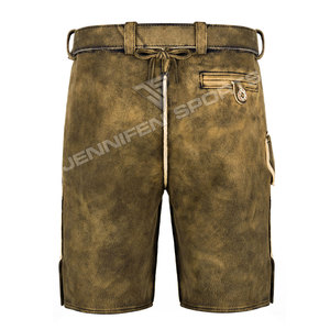Lederhosen tradicional personalizado corto de cuero de vaca genuino bordado frontal botones de cierre lados y bolsillos traseros bucles de cinturón - Product Image 5
