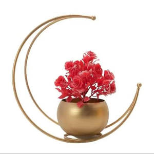 Florero Moderno de Metal con Acabado Dorado y Diseño Geométrico de Media Luna, Soporte Decorativo para Macetas de Mesa - Product Image 2