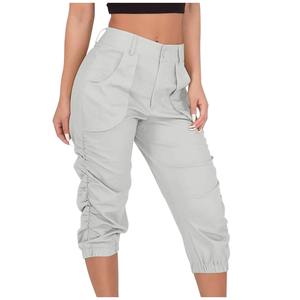 2024 nouvelle mode taille haute élastique cordon ample jambe large toile pantalon femmes hiver Cargo pantalon poches latérales broderie - Product Image 5