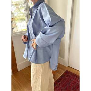 Camisa Oversize de Lino para Mujer, Color Liso, Transpirable, con Decoración de Encaje y Volantes, Talla Única, Primavera/Verano/Otoño - Product Image 3